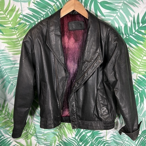 RNL Men's Bomber Jacket Black Leather Full Zip Outer
Pockets Snap Buttons S - Picture 1 of 12